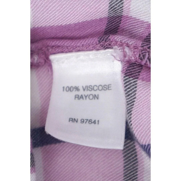 J. Jill Top Women Extra Small Plaid Lavender Ruffle Hem Button Up Blouse Shirt - Picture 10 of 10